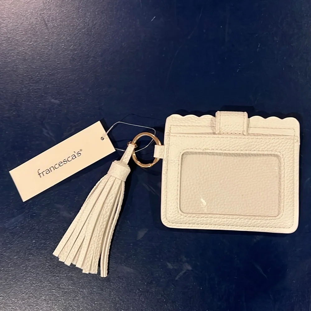 NWT Francesca’s Ivory Faux Leather Keychain Card Holder with Tassel - Picture 2 of 6